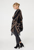 Black | Printed Tassel Fringe Longline Poncho
