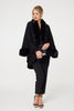 Black | Faux Fur Longline Hanky Hem Poncho
