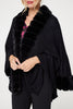 Black | Faux Fur Longline Hanky Hem Poncho
