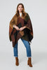 Brown | Colour Block 3/4 Sleeve Relaxed Poncho
