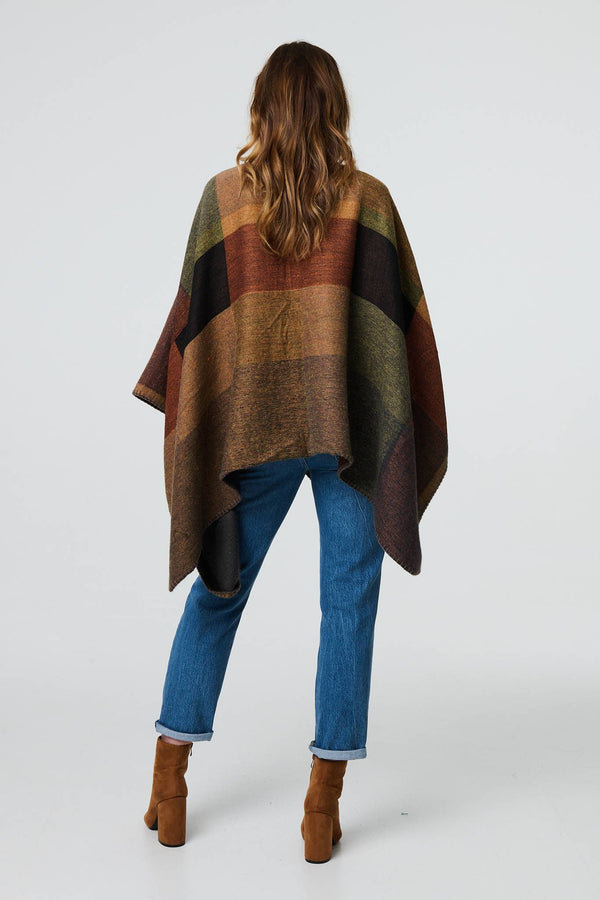 Brown | Colour Block 3/4 Sleeve Relaxed Poncho
