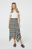 Black | Wave Print Hanky Hem Belt Midi Skirt