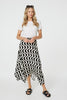 Black | Wave Print Hanky Hem Belt Midi Skirt