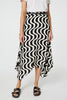 Black | Wave Print Hanky Hem Belt Midi Skirt