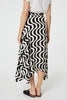 Black | Wave Print Hanky Hem Belt Midi Skirt