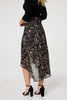 Black | Floral Semi Sheer High Low Skirt