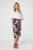 Navy | Floral Ruched High Waist Midi Skirt : Model is 5'10