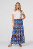 Blue | Printed Shirred High Waist Maxi Skirt