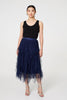 Navy | Ruffled Sheer Mesh High Waist Midi Skirt
