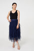 Navy | Ruffled Sheer Mesh High Waist Midi Skirt
