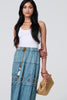 Indigo | Embroidered Tiered Tassel Waist Maxi Skirt
