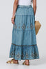 Indigo | Embroidered Tiered Tassel Waist Maxi Skirt
