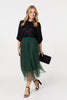 Green | Polka Dot Layered Mesh Midi Skirt
