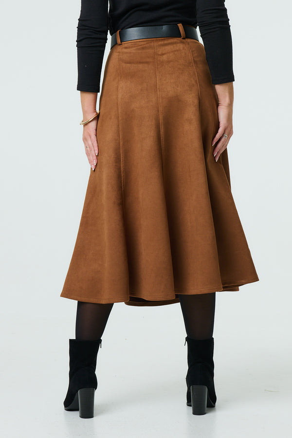 Brown | Belt Detail A-Line Maxi Skirt
