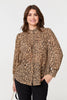 Beige | Animal Print High Neck Loose Fit Blouse
