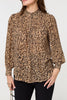 Beige | Animal Print High Neck Loose Fit Blouse
