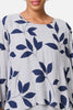 Blue | Leaf Print Longline Layered Tunic Blouse
