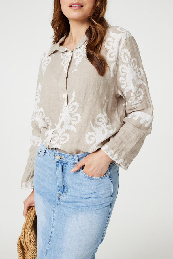 Stone | Printed Oversized Button Down Shirt