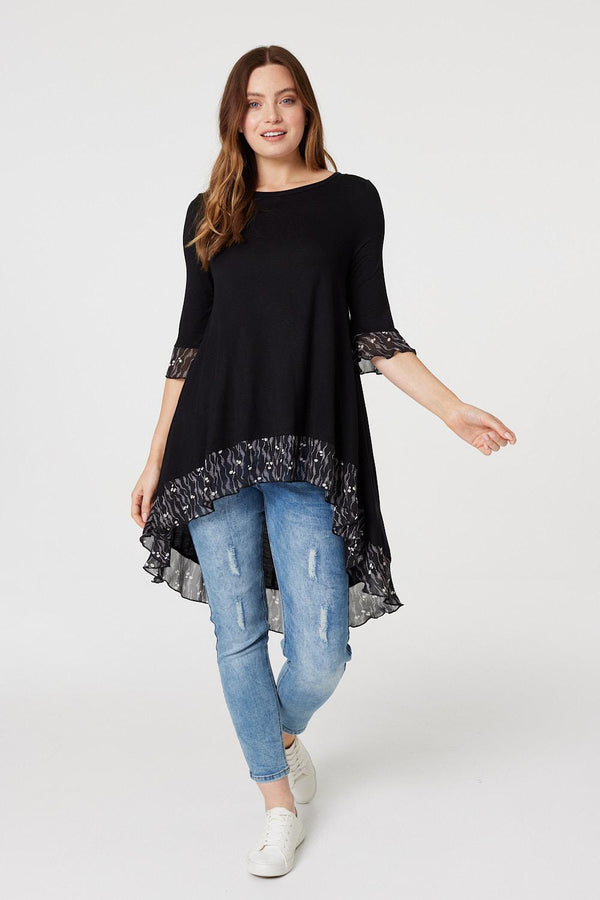 Black | High Low Frilled Hem Tunic Top