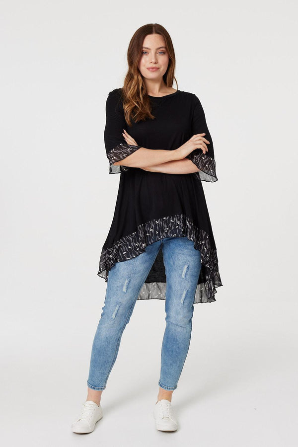 Black | High Low Frilled Hem Tunic Top