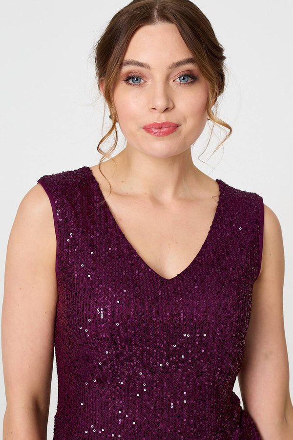 Purple | Sparkly Sequin Sleeveless Peplum Top
