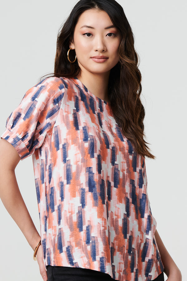 Orange | Printed 1/2 Turn-Up Sleeve Blouse
