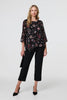 Black | Floral Semi Sheer Hanky Hem Blouse
