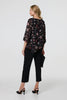 Black | Floral Semi Sheer Hanky Hem Blouse
