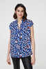 Blue | Printed Cap Sleeve Blouse Top : Model is 5'9