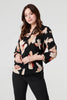 Black | Printed Collarless V-Neck Blouse