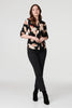 Black | Printed Collarless V-Neck Blouse : Model is 5'9