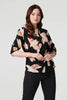 Black | Printed Collarless V-Neck Blouse