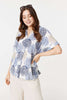 Blue | Printed V-Neck 1/2 Sleeve Blouse