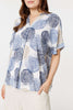 Blue | Printed V-Neck 1/2 Sleeve Blouse