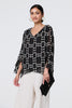 Black | Dot Print Semi Sheer Flare Sleeve Blouse
