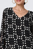 Black | Dot Print Semi Sheer Flare Sleeve Blouse
