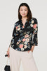 Black | Floral Print 3/4 Sleeve V-Neck Blouse
