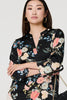 Black | Floral Print 3/4 Sleeve V-Neck Blouse
