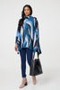 Blue | Printed Roll Neck Oversized Tunic Top
