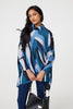 Blue | Printed Roll Neck Oversized Tunic Top
