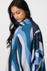 Blue | Printed Roll Neck Oversized Tunic Top
