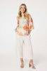 Orange | Floral Flute Sleeve High Low Blouse