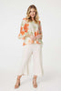 Orange | Floral Flute Sleeve High Low Blouse