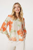 Orange | Floral Flute Sleeve High Low Blouse