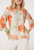 Orange | Floral Flute Sleeve High Low Blouse