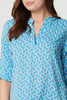 Blue | Printed 3/4 Turn-Up Sleeve Blouse