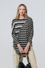 Grey | Striped Asymmetric Long Sleeve Tunic Top
