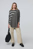 Grey | Striped Asymmetric Long Sleeve Tunic Top
