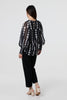 Black | Spotty Print Semi Sheer Puff Sleeve Blouse
