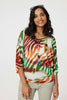 Green | Zebra Print Loose Fit Batwing Top